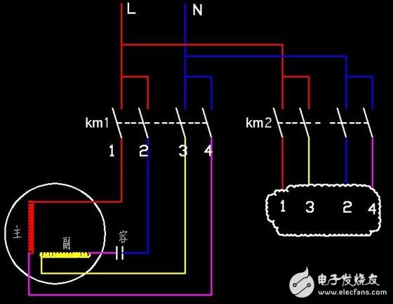 单相电机正反转接线图_220v正反转实物接线图_单相电机正反转原理图