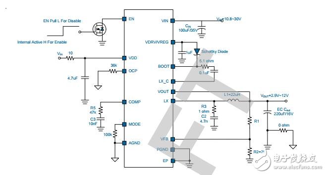 UP9614单同步降压转换器应用电路