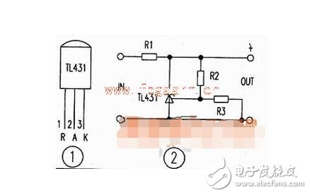 　　工作原理  　　如图所示，220v电压经变压器B降压、D1-D4整流、C1滤波。此外D5、D6、C2、C3组成倍压电路（使得Vdc＝60V），Rw、R3组成分压电路，T1431、R1组成取样放大电路，9013、R2组成限流保护电路，场效应管K790作调整管（可直接并联使用）以及C5是输出滤波器电路等。  　　稳压过程是：当输出电压降低时，f点电位降低，经T1431内部放大使e点电压增高，经K790调整后，b点电位升高；反之，当输出电压增高时，f点电位升高，e点电位降低，经K790调整后，b点电位降低。  　　从而使输出电压稳定。当输出电流大于6A时，三极管9013处于截止，使输出电流被限制在6A以内，从而达到限流的目的。本电路除电阻R1选用2W、R2选用5W外，其它元件无特殊要求，其元件参数如图3所示。  　　1  　　2  　　基于TL431的延时定时器电路图  　　1  　　TL431的无反馈，可以看作一个NPN或N - MOS器件高跨导和精确的2.5V接通电压 。管头要小心：TL431的引脚上（+电源）是阴极，较低的（供应） - 阳极 。。。 它的另一个世界。  　　1  　　重负荷（超过100毫安），可以通过完全脱钩的继电器或optocouples供电，或与PNP（P - MOS）开关晶体管。为监管机构制定的特殊的PNP类型 - 这些具有低压降和不需要很多的基极电流。  　　1  　　要添加迟滞（正反馈） - 添加另一个PNP逆变器。从电源纹波稳压器中分离出来的RS - DS输入网络。  　　1  　　基本定时器配置。设置起动电流通过RT为100uA（远高于基输入绘制2uA）。开启延时T1 = 2.5V/U1 *（RT * NO）。断电延时通常是由负载电流，但你必须考虑电源capacitanca和泄漏（C2，R2）的影响。  　　工作例如：连续两次在电子管放大器的延迟（45秒，60秒）。齐纳稳压电源供应器（它可以摩托艇没有它 - 继电器的电流是相当高的，100mA的）分离定时电容。  　　如果连续两次延迟有一个相对较小的时间传播 - 使用单一的定时电容：  　　1