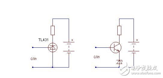 　　工作原理  　　如图所示，220v电压经变压器B降压、D1-D4整流、C1滤波。此外D5、D6、C2、C3组成倍压电路（使得Vdc＝60V），Rw、R3组成分压电路，T1431、R1组成取样放大电路，9013、R2组成限流保护电路，场效应管K790作调整管（可直接并联使用）以及C5是输出滤波器电路等。  　　稳压过程是：当输出电压降低时，f点电位降低，经T1431内部放大使e点电压增高，经K790调整后，b点电位升高；反之，当输出电压增高时，f点电位升高，e点电位降低，经K790调整后，b点电位降低。  　　从而使输出电压稳定。当输出电流大于6A时，三极管9013处于截止，使输出电流被限制在6A以内，从而达到限流的目的。本电路除电阻R1选用2W、R2选用5W外，其它元件无特殊要求，其元件参数如图3所示。  　　1  　　2  　　基于TL431的延时定时器电路图  　　1  　　TL431的无反馈，可以看作一个NPN或N - MOS器件高跨导和精确的2.5V接通电压 。管头要小心：TL431的引脚上（+电源）是阴极，较低的（供应） - 阳极 。。。 它的另一个世界。  　　1  　　重负荷（超过100毫安），可以通过完全脱钩的继电器或optocouples供电，或与PNP（P - MOS）开关晶体管。为监管机构制定的特殊的PNP类型 - 这些具有低压降和不需要很多的基极电流。  　　1  　　要添加迟滞（正反馈） - 添加另一个PNP逆变器。从电源纹波稳压器中分离出来的RS - DS输入网络。  　　1  　　基本定时器配置。设置起动电流通过RT为100uA（远高于基输入绘制2uA）。开启延时T1 = 2.5V/U1 *（RT * NO）。断电延时通常是由负载电流，但你必须考虑电源capacitanca和泄漏（C2，R2）的影响。  　　工作例如：连续两次在电子管放大器的延迟（45秒，60秒）。齐纳稳压电源供应器（它可以摩托艇没有它 - 继电器的电流是相当高的，100mA的）分离定时电容。  　　如果连续两次延迟有一个相对较小的时间传播 - 使用单一的定时电容：  　　1