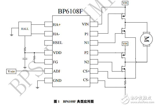无刷直流电机控制芯片BP6108F-电子电路图,电
