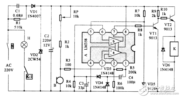 LM358应用电路之声控延时开关电路