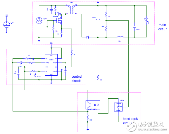 uc3845应用电路图之UC3845反激式开关电源
