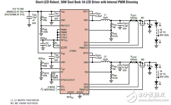 LT3964主要特性 同步降压LED驱动器解决方案