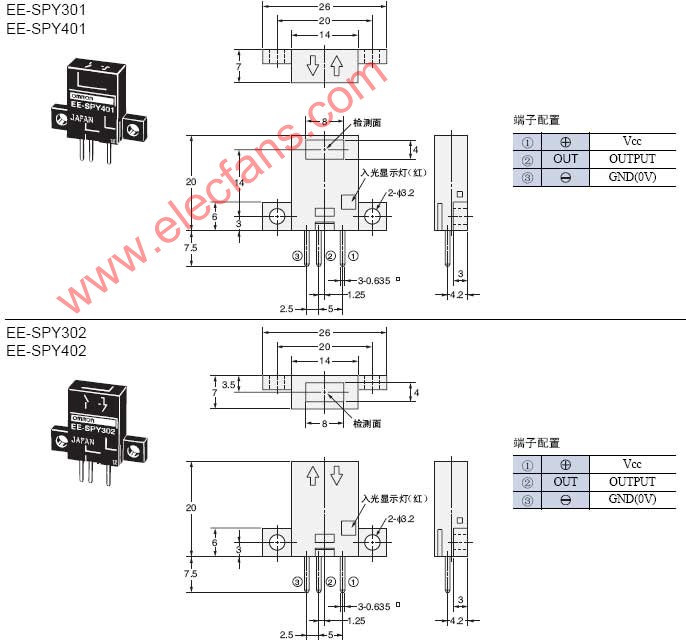 EE-SPY系列凹槽反射型接插件式光电开关-电子