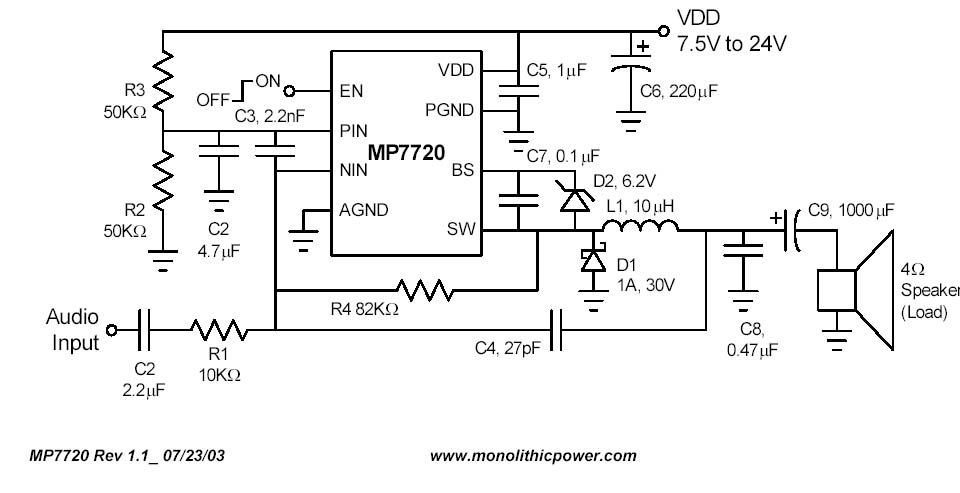 一种数字功放电路(MP7720)
