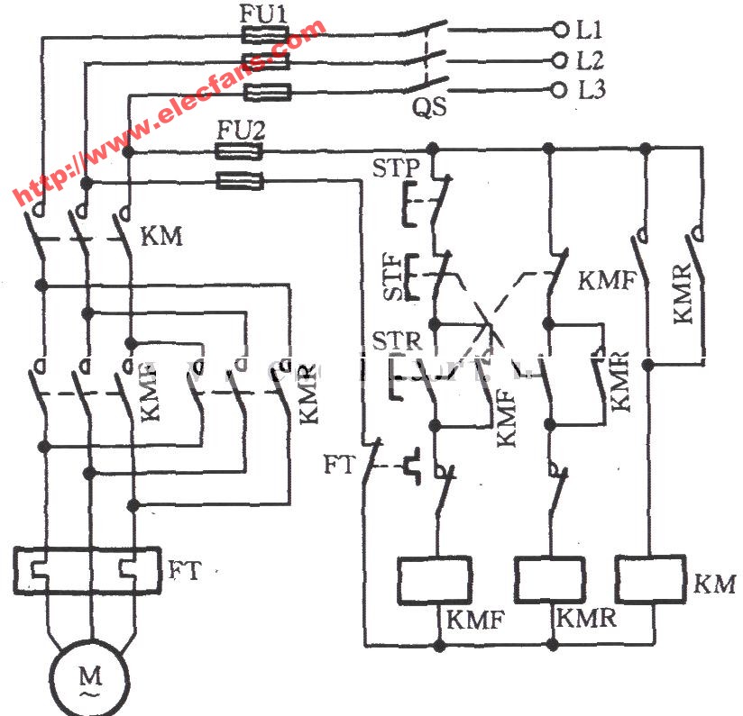 电动机单线远程<b>正反转</b><b>控制电路</b>图