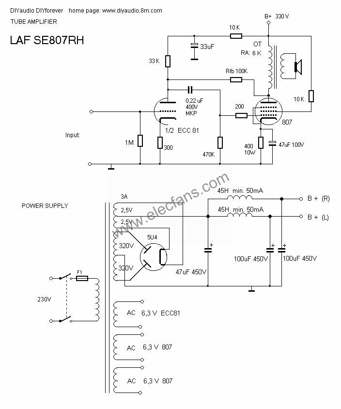 SE807<b>电子管</b>功率<b>放大器</b><b>电路图</b>