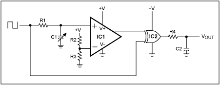 Figure 2. This circuit, uncompensated for temperature, illustrates the principle of capacitance-to-voltage conversion.