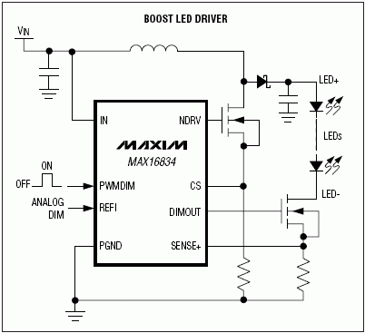 MAX16834：典型工作电路