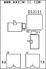 Figure 1-1. DS3151 Single-port, T3/E3 LIU  layout—silkscreen top layer.
