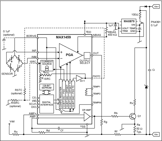 Figure 2. Circuitry internal to the MAX1459 IC helps to understand operation of the Figure 1 circuit.