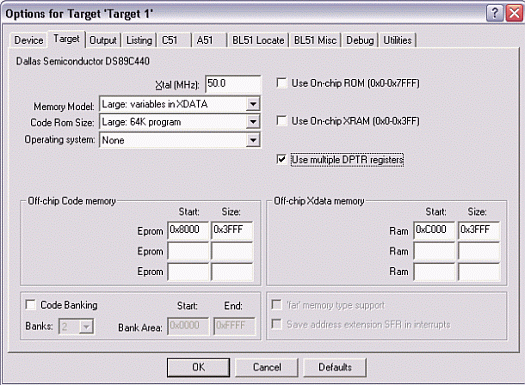 Figure 3.  Target option settings for the DS89C430/440/450.