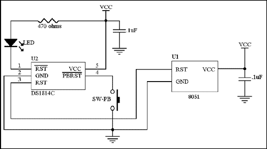 Figure 5. Application of the DS1814C connected to an 8051 microprocessor.