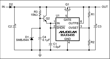 图3. 通过三极管缓冲器增大输入电压的过压保护电路