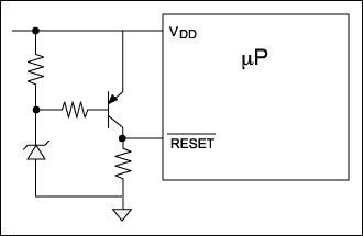 Figure 2. This circuit adds brownout capability to the VDD monitor in Figure 1, but it offers limited accuracy and utility.