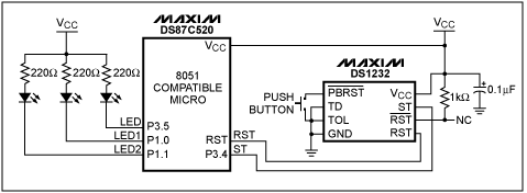 Figure 1. An 8051 Compatible circuit using the DS1232 as a reset controller.