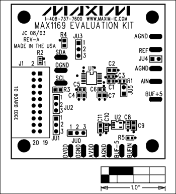 图2. MAX1169评估板元件布局