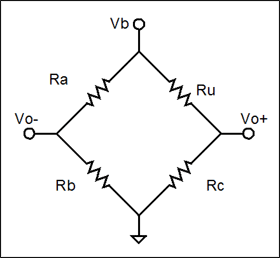 图9. 由同一个电压源供电的分压器组成的惠斯通电桥示意图
