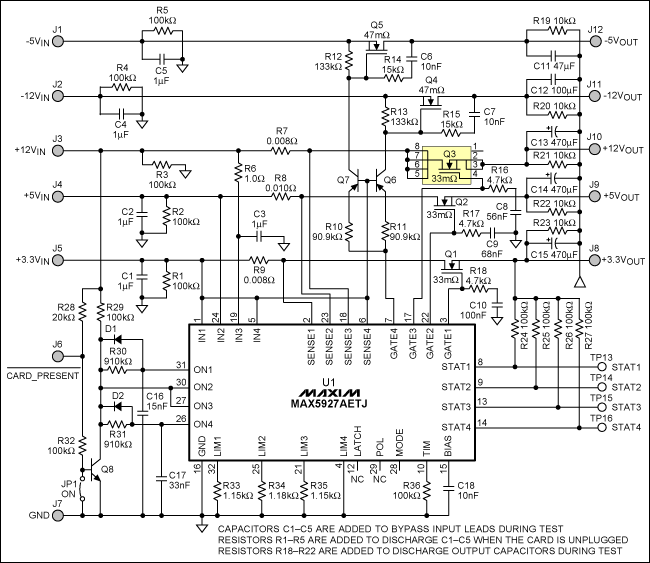 图1. 5通道热插拔电路控制3路正电源和2路负电源