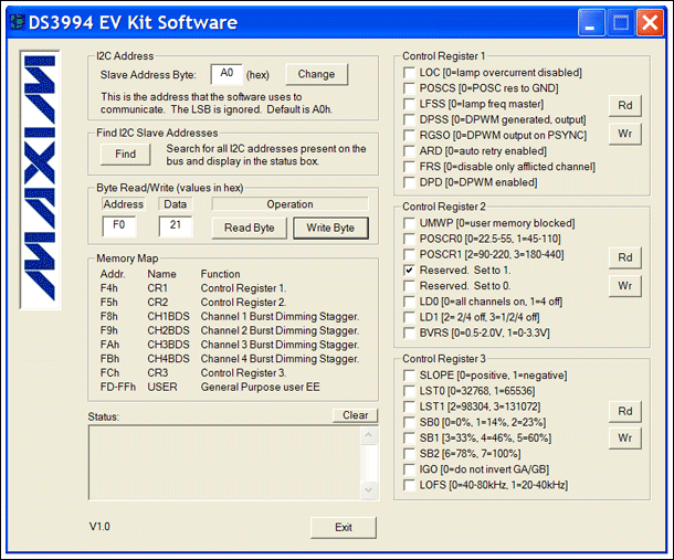 图1. 用户编程SSP寄存器的DS3994软件接口