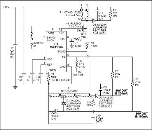 Figure 1. Power supply for AMD79R79 SLIC.