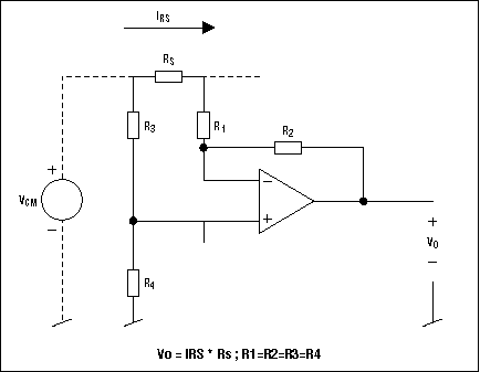 Figure 4. The differential amplifier is a basic component in high-side current measurements.