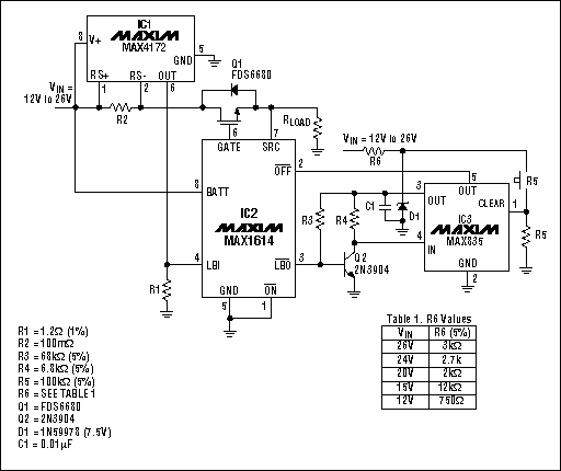 Figure 13. This high-voltage circuit breaker (MAX4172) protects to 26V.