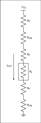 Figure 7. This DC equivalent loop shows the source of resistive losses in a Class D output stage.