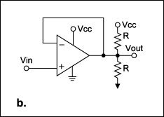 Figure 1b. The power dissipated in Figure 1a is reduced by adding a load-value pullup to VCC.