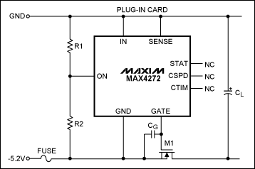 图3. 单通道负电源热插拔电路不具备断路器功能，可调节开启电压。