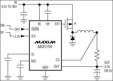 MAX1744、MAX1745：典型工作电路