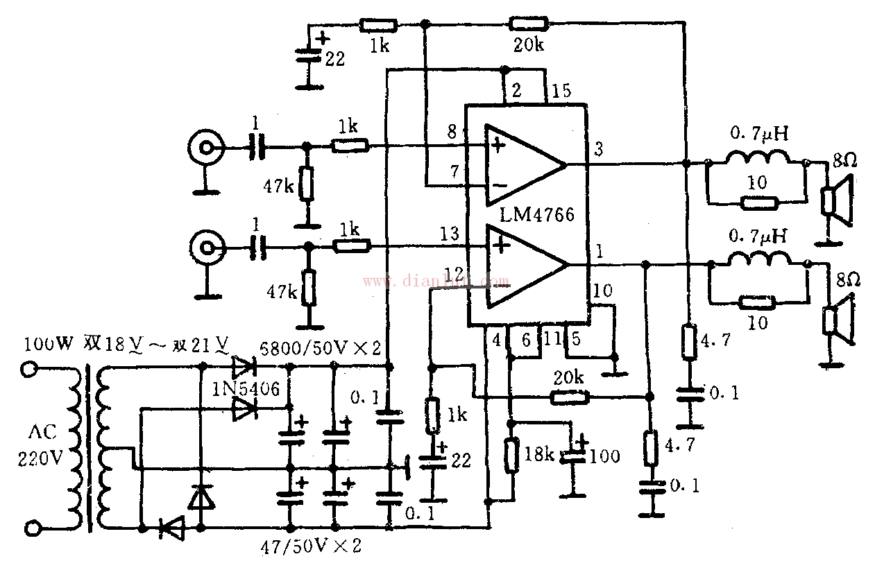 LM4766功率放大电路-应用电路