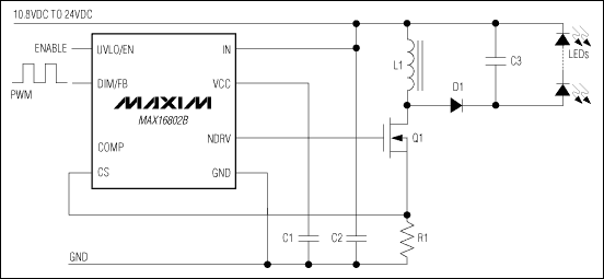 MAX16801A/B、MAX16802A/B：典型工作电路