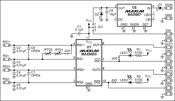 Figure 2. MAX6603 EV kit schematic.