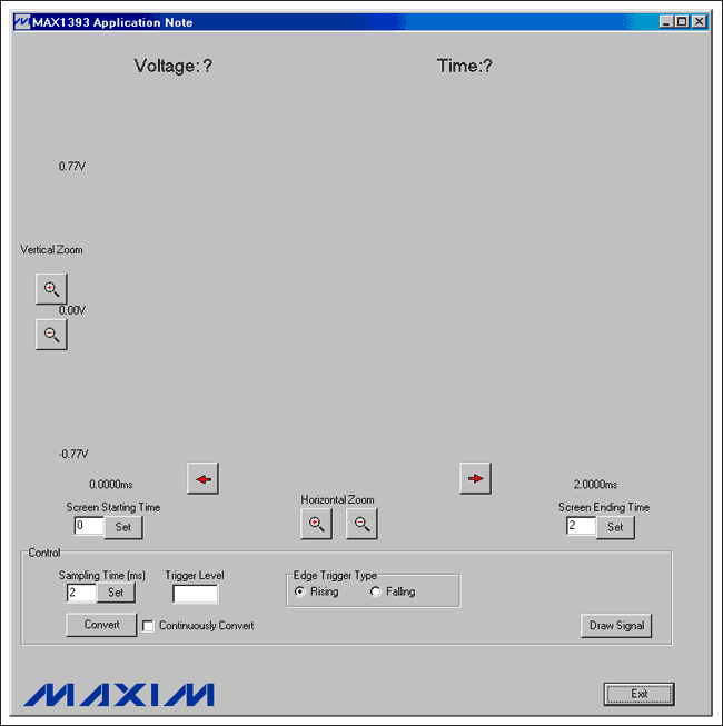 Figure 3. Windows program starts up for the MAX1393 reference design.