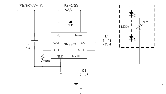 图3 SN3352 驱动单路LED典型应用图