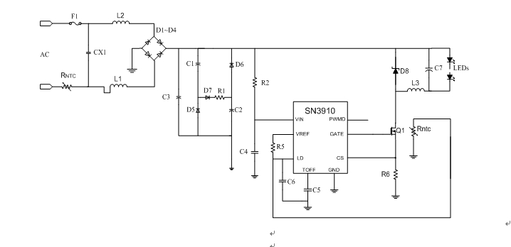 图5 SN3910驱动LED典型应用图