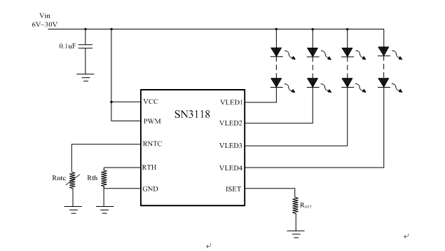 图6 SN3118驱动LED典型应用图