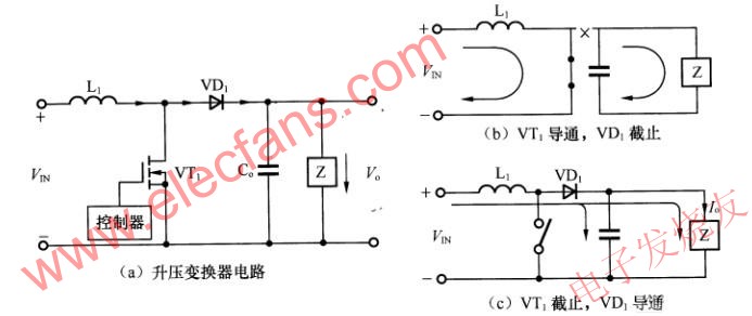 电感升压变换器基本电路及其工作原理图 www.elecfans.com
