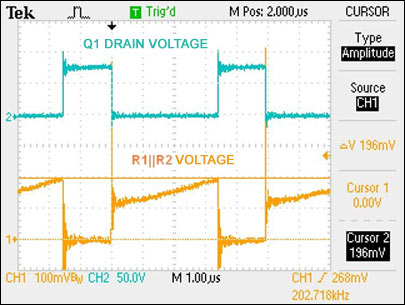 图6. 开关MOSFET的电压和检流电阻的电压