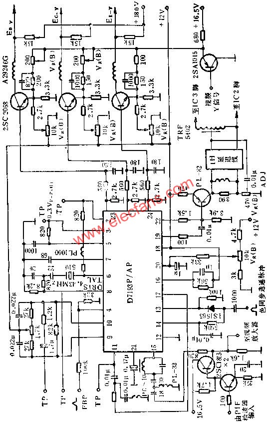 D7193P/AP色信号解码电路的应用电路图  www.elecfans.com
