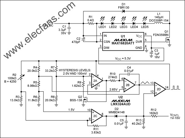 PWM直流电压控制的高亮度LED调光 www.elecfans.com