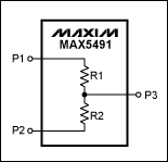 图4. MAX5491精确匹配电阻分压器的典型工作电路