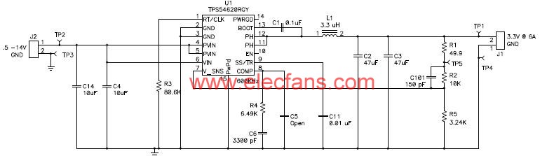 TPS54620应用电路及解决方案原理图 www.elecfans.com