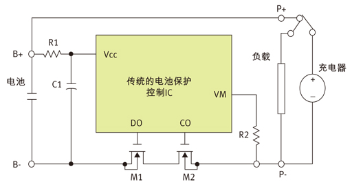 图1：锂电池保护装置电路原理。