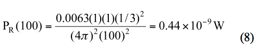 利用方程式(1)的值计算100公尺处的接收功率