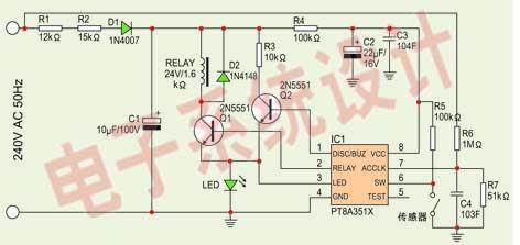 图3：PT8A351X芯片在智能电熨斗中的应用电路图。
