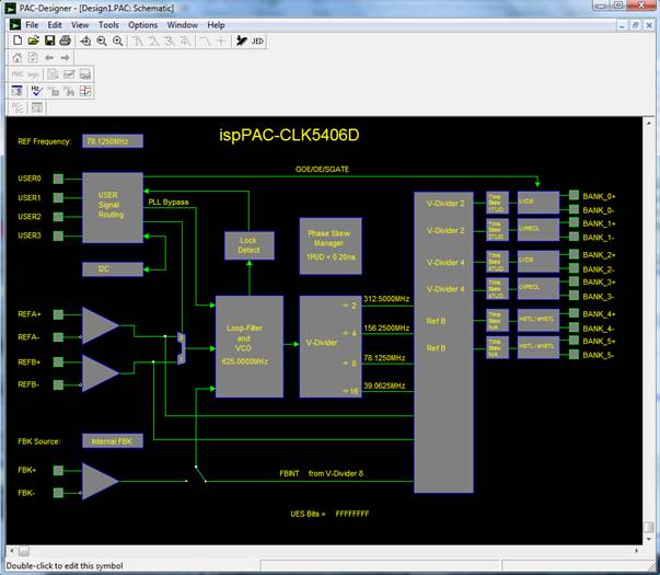 图2：PAC-Designer 5.2中显示的莱迪思ispClock5406D框图。