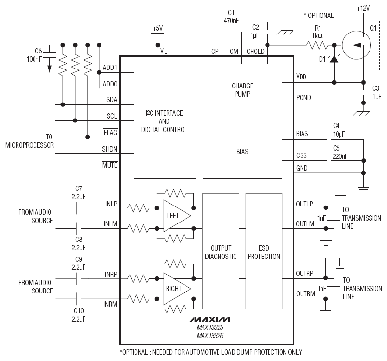MAX13325、MAX13326：典型工作电路